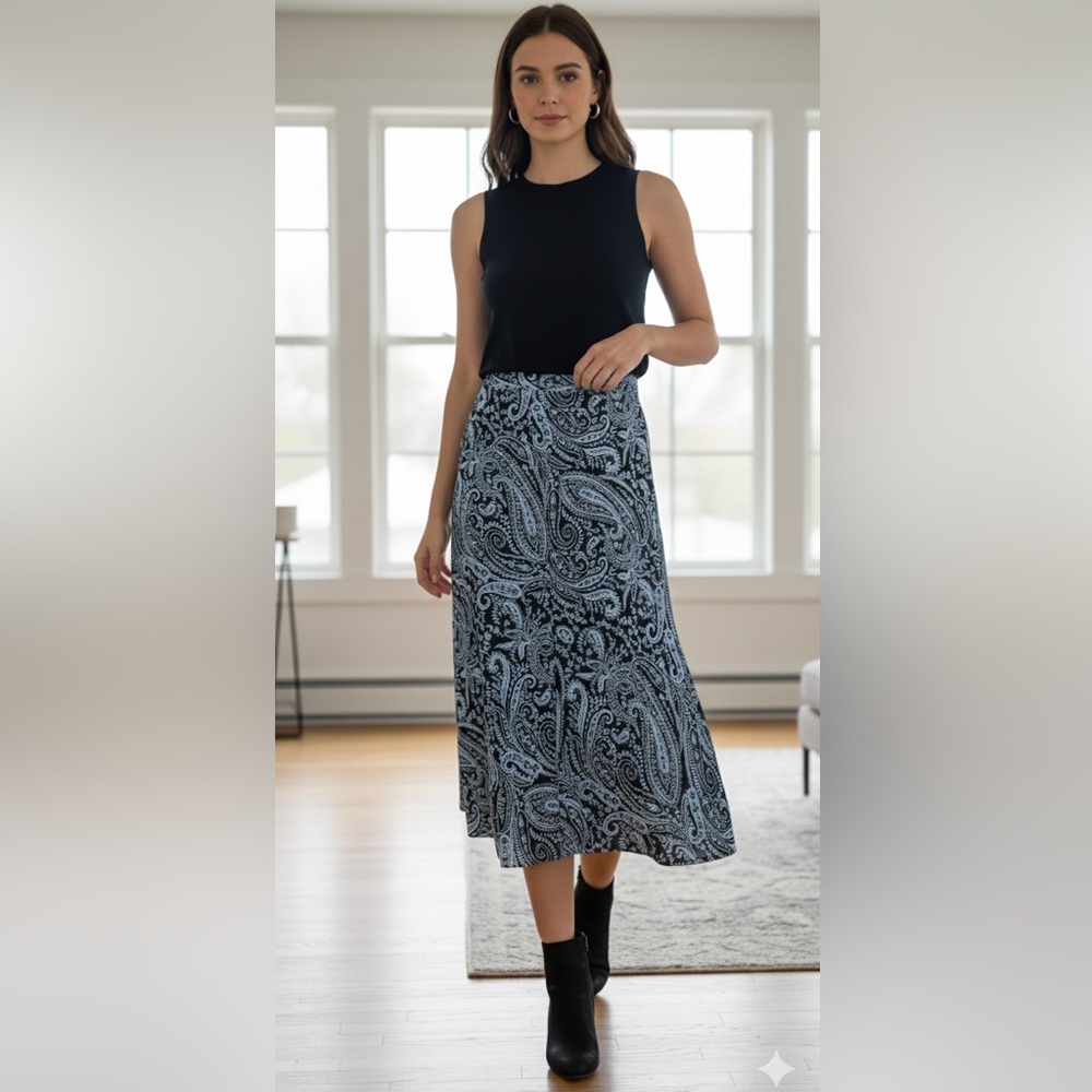 Westport 90s Y2K Women’s Sz M Blue Paisley Elastic Waist Lined Skirt Boho Fairy